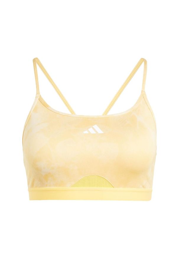 Adidas - Biustonosz Aeroreact Training Essentials Light Support Tie-Dye Flower-Print. Kolor: żółty, wielokolorowy, beżowy. Materiał: materiał. Wzór: nadruk