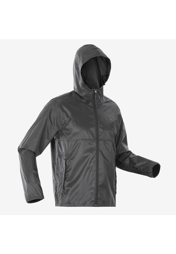 quechua - Kurtka turystyczna męska Quechua Raincut zamek wodoodporna. Kolor: czarny. Materiał: poliester, materiał. Sport: turystyka piesza