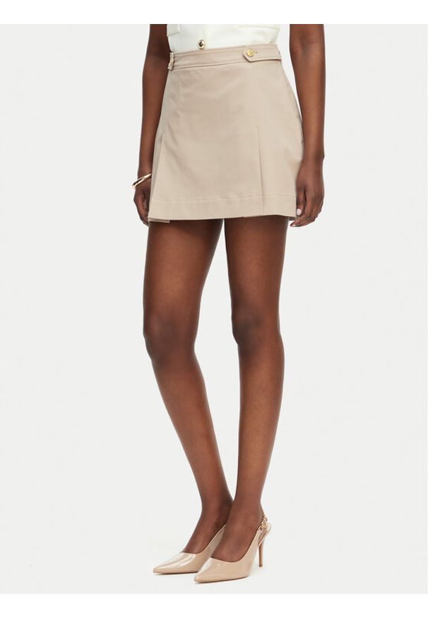 TOMMY HILFIGER - Tommy Hilfiger Spódnica mini WW0WW49649 Beżowy Regular Fit. Kolor: beżowy. Materiał: bawełna