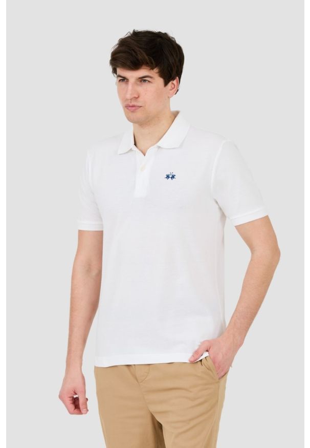 La Martina - LA MARTINA Białe męskie polo z małym logo, Rozmiar M. Typ kołnierza: polo. Kolor: biały