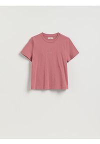 Reserved - T-shirt z nadrukiem - różowy. Kolor: różowy. Materiał: dzianina, bawełna. Wzór: nadruk