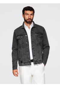Ombre Clothing - Męska kurtka jeansowa katana z washem – czarna V3 - Rozmiar: L. Okazja: na co dzień. Kolor: czarny. Materiał: jeans. Styl: casual