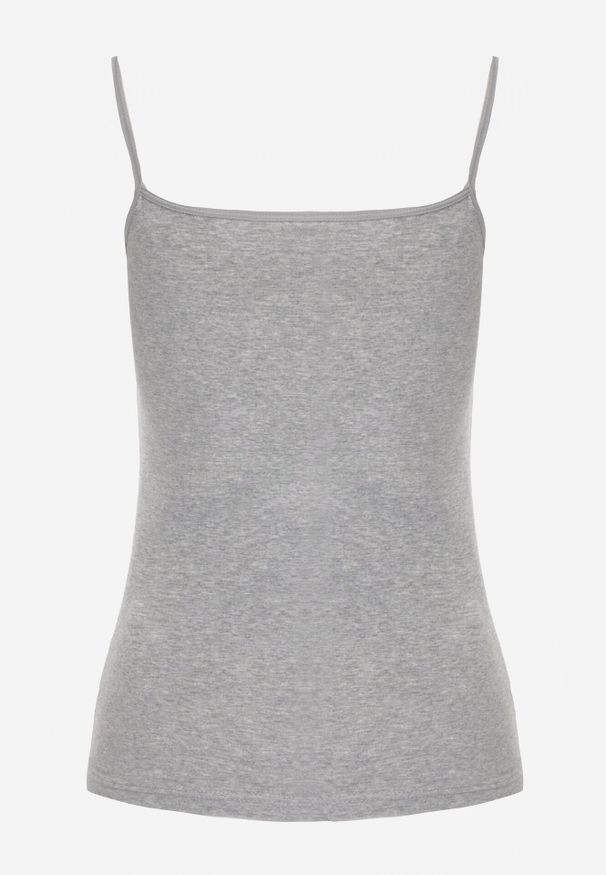 Born2be - Ciemnoszary Bawełniany Top na Ramiączkach z Ozdobną Koronką przy Dekolcie Berlisa. Kolor: szary. Materiał: bawełna, koronka. Długość rękawa: na ramiączkach. Wzór: koronka