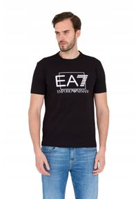 EA7 Emporio Armani - EA7 Czarny męski t-shirt z dużym białym logo. Kolor: czarny #6