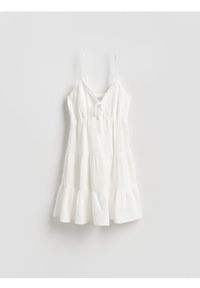 Reserved - Muślinowa sukienka mini - biały. Kolor: biały. Materiał: bawełna. Długość: mini #1
