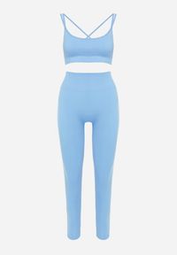 Born2be - Niebieski Komplet Sportowy Biustonosz na Ramiączkach i Legginsy z Gumką w Pasie Nadlira. Kolor: niebieski. Sport: fitness #2