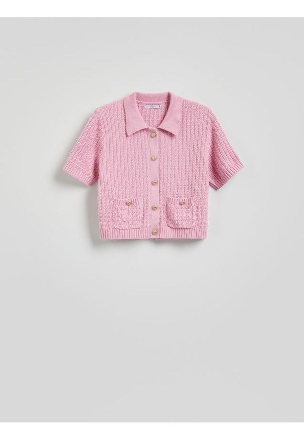 Reserved - Bawełniany kardigan z guzikami - różowy. Kolor: różowy. Materiał: bawełna
