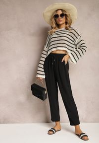 Renee - Czarne Spodnie o Luźnym Fasonie ze Sznurkiem i Gumką w Talii Enivea. Okazja: na co dzień. Kolor: czarny. Styl: elegancki, casual