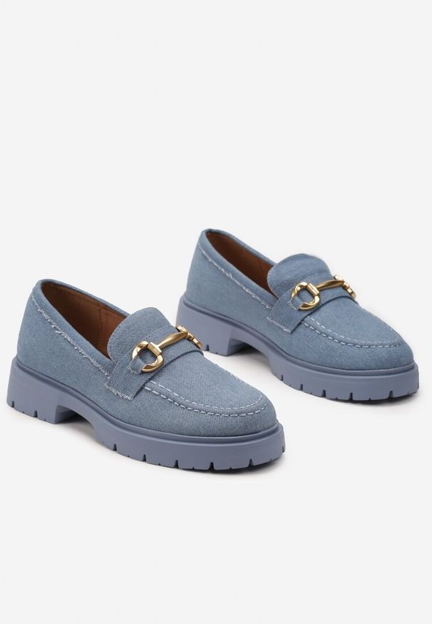 Renee - Niebieskie Eleganckie Mokasyny z Minimalistyczną Klamerką Lenar. Okazja: na co dzień. Kolor: niebieski. Styl: elegancki