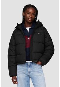 Tommy Jeans - TOMMY JEANS Czarna damska kurtka z kapturem, Rozmiar L. Typ kołnierza: kaptur. Kolor: czarny. Materiał: poliester