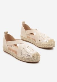 Born2be - Beżowe Espadryle Boho z Haftem Elastycznymi Paskami i Plecionką Iloriva. Okazja: na co dzień. Zapięcie: pasek. Kolor: beżowy. Materiał: koronka. Wzór: haft. Styl: boho #3