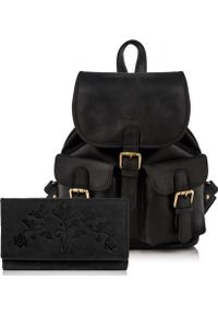 Paolo Peruzzi Zestaw damski skórzany PAOLO PERUZZI ZZ-06 czarny plecak i portfel. Kolor: czarny. Materiał: skóra #1