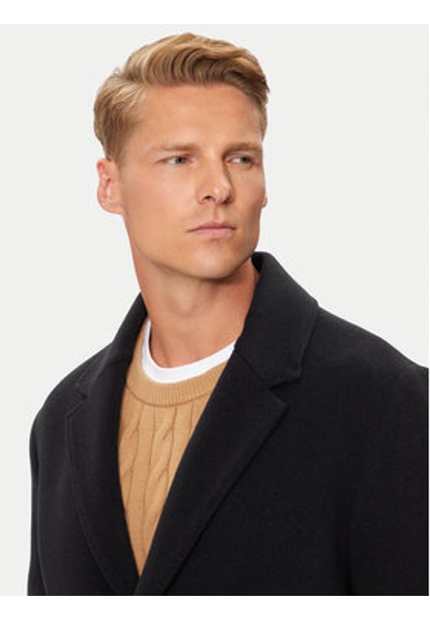TOMMY HILFIGER - Tommy Hilfiger Płaszcz wełniany MW0MW36611 Czarny Regular Fit. Kolor: czarny. Materiał: wełna