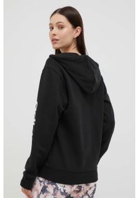 Adidas - adidas bluza bawełniana damska kolor czarny z kapturem z nadrukiem. Typ kołnierza: kaptur. Kolor: czarny. Materiał: bawełna. Wzór: nadruk #2