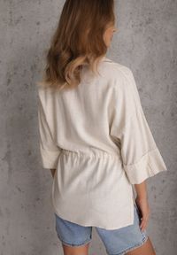 Renee - Biała Koszula z Lnem Bawełną i Szerokimi Rękawami Moontwist. Okazja: na co dzień. Kolor: biały. Materiał: bawełna, len. Styl: casual #4