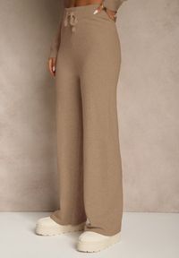 Renee - Ciemnobeżowy Komplet z Wełną i Bawełną Szerokie Spodnie i Sweter o Długim Kroju Reilissa. Kolor: beżowy. Materiał: wełna, bawełna #3