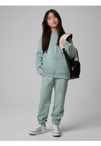 4f - 4F Bluza dresowa loose z kapturem dziewczęca - miętowa 146/152 (10-12 lat). Okazja: na co dzień, na uczelnię. Typ kołnierza: kaptur. Kolor: turkusowy. Materiał: dresówka. Sezon: lato. Styl: casual #2