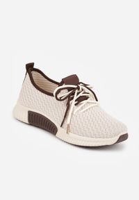 Born2be - Beżowo-Brązowe Sneakersy z Podwójnym Sznurowaniem Dorielle. Nosek buta: okrągły. Kolor: beżowy. Materiał: materiał. Obcas: na obcasie. Wysokość obcasa: niski #5