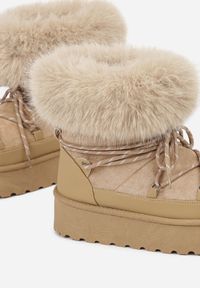 Born2be - Ciemnobeżowe Śniegowce na Grubej Podeszwie z Futerkiem Tesila. Okazja: na co dzień. Kolor: beżowy. Materiał: futro. Styl: casual #5