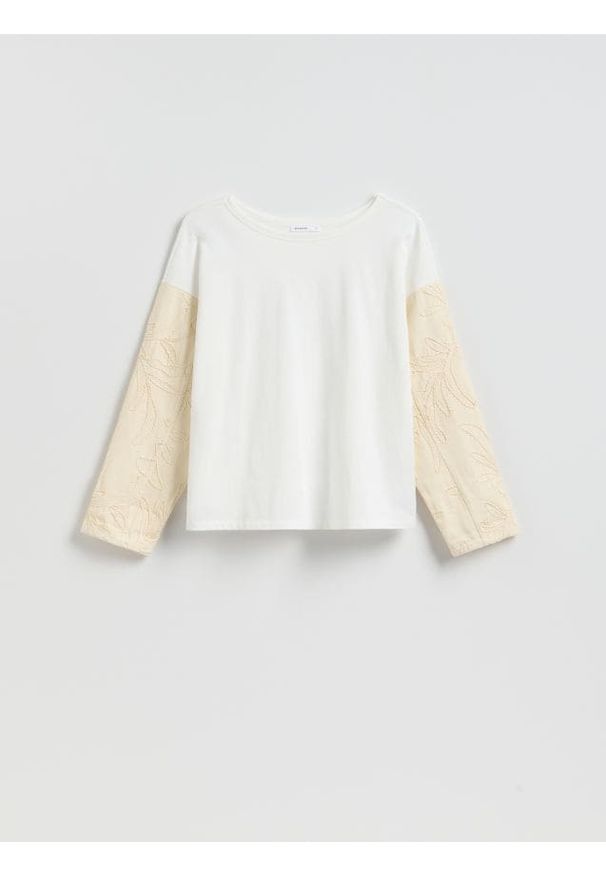 Reserved - Bawełniany longsleeve - biały. Kolor: biały. Materiał: bawełna. Długość rękawa: długi rękaw