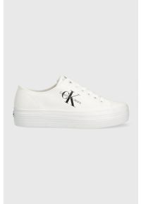 Calvin Klein Jeans tenisówki VULC FLATFORM ESSENTIAL MONO damskie kolor biały YW0YW01030. Nosek buta: okrągły. Zapięcie: sznurówki. Kolor: biały. Materiał: materiał. Obcas: na platformie