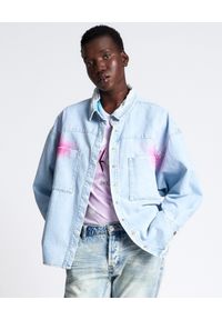 ONETEASPOON - Koszula jeansowa z różowym nadrukiem. Kolor: niebieski. Materiał: jeans. Wzór: nadruk #1