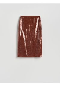 Reserved - Cekinowa spódnica midi - brązowy. Kolor: brązowy. Materiał: tkanina #1