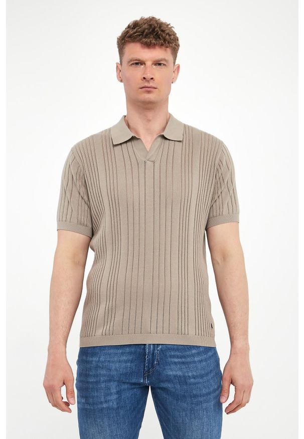 Karl Lagerfeld - Polo męskie prążkowane KARL LAGERFELD. Typ kołnierza: polo. Materiał: prążkowany