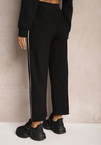 Renee - Czarne Spodnie z Wiskozą High Waist o Szerokim Kroju Ozdobione Lamówką Lulora. Stan: podwyższony. Kolor: czarny. Materiał: wiskoza. Długość: długie. Wzór: aplikacja #4