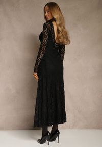 Renee - Czarna Elegancka Sukienka z Koronki z Odkrytymi Plecami Lilafera. Okazja: na co dzień. Typ kołnierza: dekolt na plecach. Kolor: czarny. Materiał: koronka. Długość rękawa: na ramiączkach. Wzór: koronka. Styl: elegancki #4