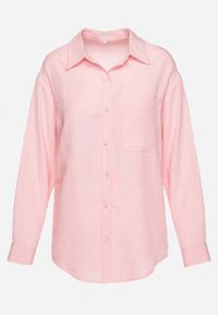 Born2be - Różowa Koszula z Wiskozą i Lnem Zapinana na Guziki z Podpinanymi Rękawami Neloma. Kolor: różowy. Materiał: len, wiskoza #5