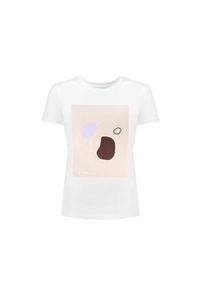Ochnik - Bawełniany kremowy T-shirt damski. Okazja: na co dzień. Kolor: biały. Materiał: bawełna. Styl: casual
