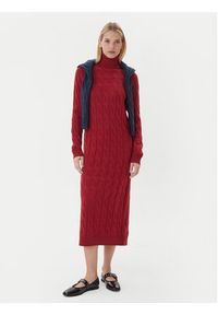 TOMMY HILFIGER - Tommy Hilfiger Sukienka dzianinowa WW0WW46429 Czerwony Slim Fit. Kolor: czerwony. Materiał: wełna
