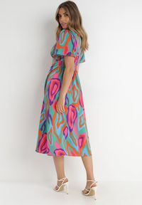 Born2be - Zielono-Różowa Sukienka Eudiche. Kolor: zielony. Wzór: nadruk, aplikacja. Sezon: lato. Długość: midi #2