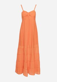 Born2be - Pomarańczowa Sukienka z Bawełną na Regulowanych Ramiączkach z Elastyczną Gumką na Plecach Tinathias. Okazja: na co dzień, na spacer. Kolor: pomarańczowy. Materiał: bawełna. Długość rękawa: na ramiączkach. Sezon: lato. Typ sukienki: proste. Styl: klasyczny, casual #5