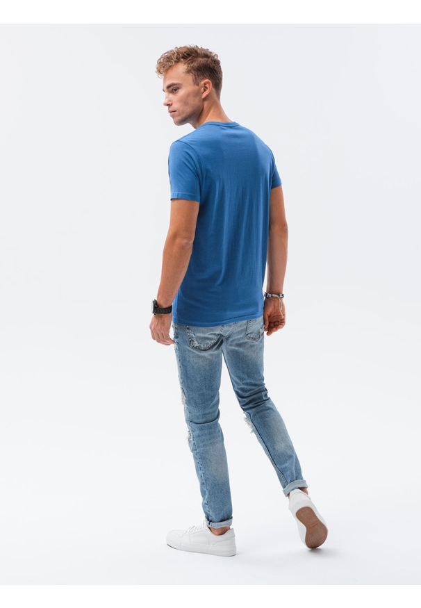 Ombre Clothing - T-shirt męski z nadrukiem S1434 V-19C - ciemnoniebieski - XXL. Kolor: niebieski. Materiał: bawełna. Wzór: nadruk. Styl: klasyczny