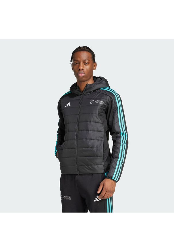 Adidas - Kurtka Mercedes - AMG Petronas Formula One Team DNA Puffer. Kolor: czarny, wielokolorowy, biały. Materiał: materiał
