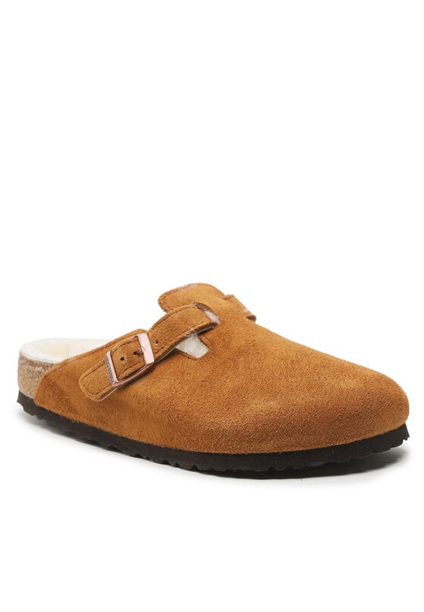 Birkenstock Kapcie Boston 1001140 Brązowy. Kolor: brązowy. Materiał: welur, skóra