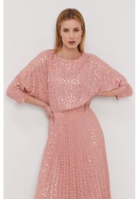 Nissa - NISSA - Sukienka. Kolor: różowy. Materiał: tkanina. Typ sukienki: rozkloszowane, plisowane #4