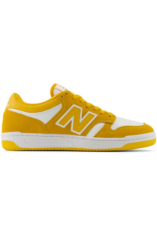 Buty unisex New Balance BB480LWA – żółte. Okazja: na co dzień. Kolor: żółty. Materiał: materiał, syntetyk, dresówka, skóra. Szerokość cholewki: normalna. Sport: turystyka piesza