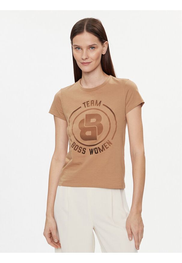 BOSS - Boss T-Shirt 50514738 Beżowy Regular Fit. Kolor: beżowy. Materiał: bawełna
