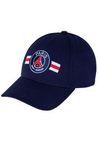 PSG - Czapka z daszkiem Paris Saint Germain bawełna granatowa. Kolor: niebieski. Materiał: bawełna