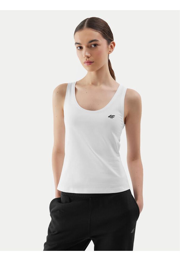 4f - 4F Top 4FWSS24TSLEF041 Biały Slim Fit. Kolor: biały. Materiał: bawełna