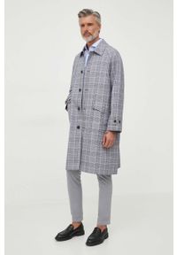 TOMMY HILFIGER - Tommy Hilfiger płaszcz z domieszką wełny kolor granatowy przejściowy. Okazja: na co dzień. Kolor: niebieski. Materiał: wełna. Długość rękawa: raglanowy rękaw. Styl: casual #2