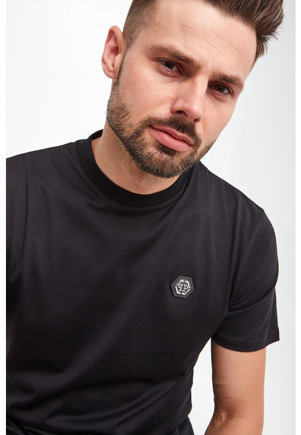 Philipp Plein - T-shirt PHILIPP PLEIN. Materiał: skóra, bawełna. Długość rękawa: krótki rękaw. Długość: krótkie. Wzór: aplikacja