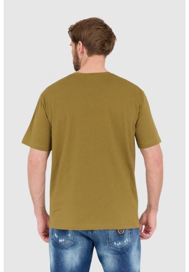 Balmain - BALMAIN Zielony t-shirt męski z drukowanym białym logo, Rozmiar 2XL. Kolor: zielony