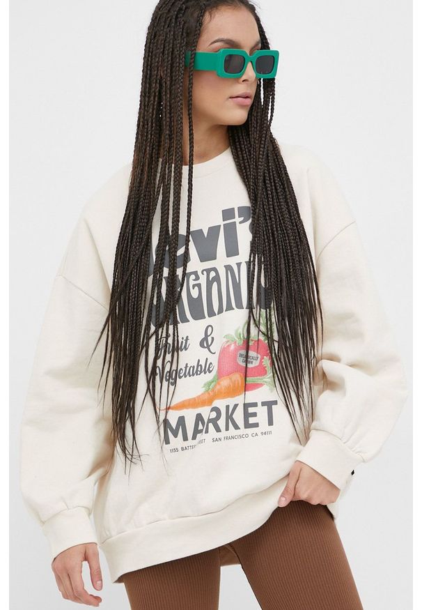 Levi's® - Levi's bluza bawełniana damska kolor beżowy z nadrukiem. Okazja: na spotkanie biznesowe. Kolor: beżowy. Materiał: bawełna. Długość rękawa: długi rękaw. Długość: długie. Wzór: nadruk. Styl: biznesowy