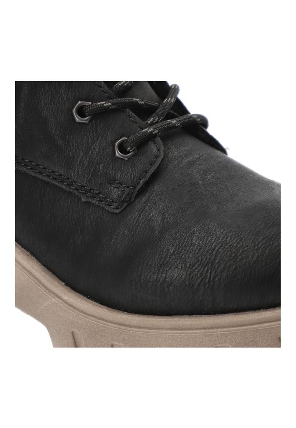 Czarne Botki Rieker Ocieplane Obuwie Damskie. Kolor: czarny. Materiał: materiał. Szerokość cholewki: normalna. Styl: elegancki, klasyczny