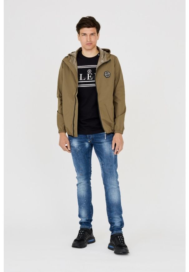 Philipp Plein - PHILIPP PLEIN Męska kurtka wiatrówka zielona, Rozmiar XXL. Typ kołnierza: kaptur. Kolor: zielony