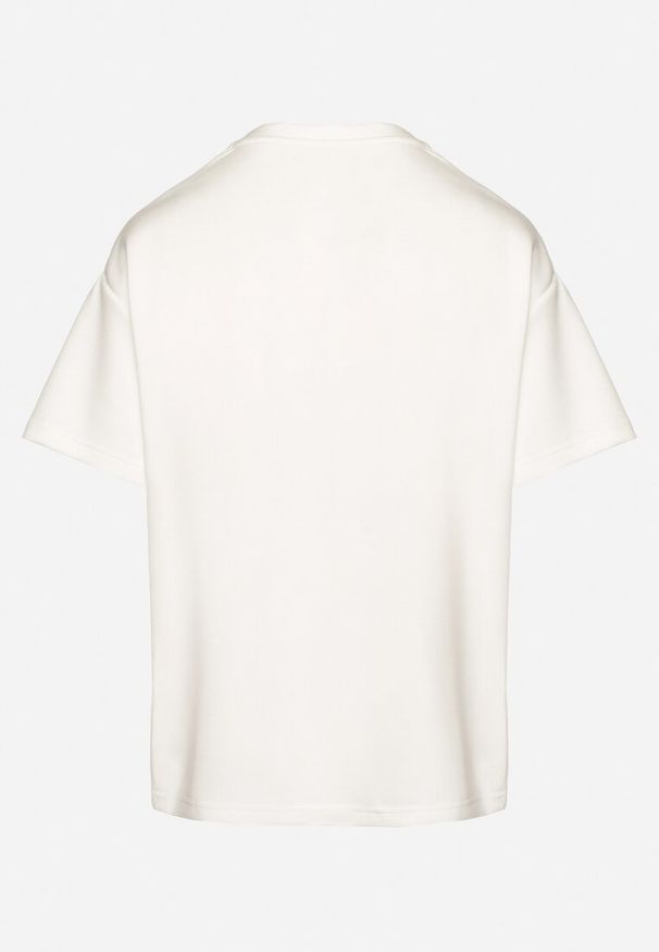 Born2be - Biały T-shirt z Trójkątnym Dekoltem Foniriela. Okazja: na co dzień, do pracy. Kolor: biały. Materiał: jeans. Styl: casual